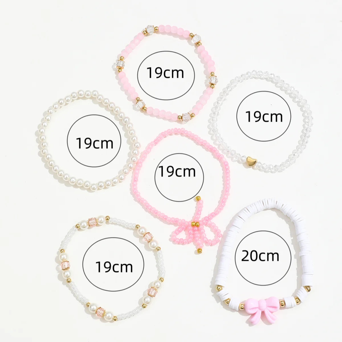 6Pcs/Set European and American Cute Pearl Love Beaded Bow Bracelets Set For Women Simple Design Sweet Jewelry Gifts