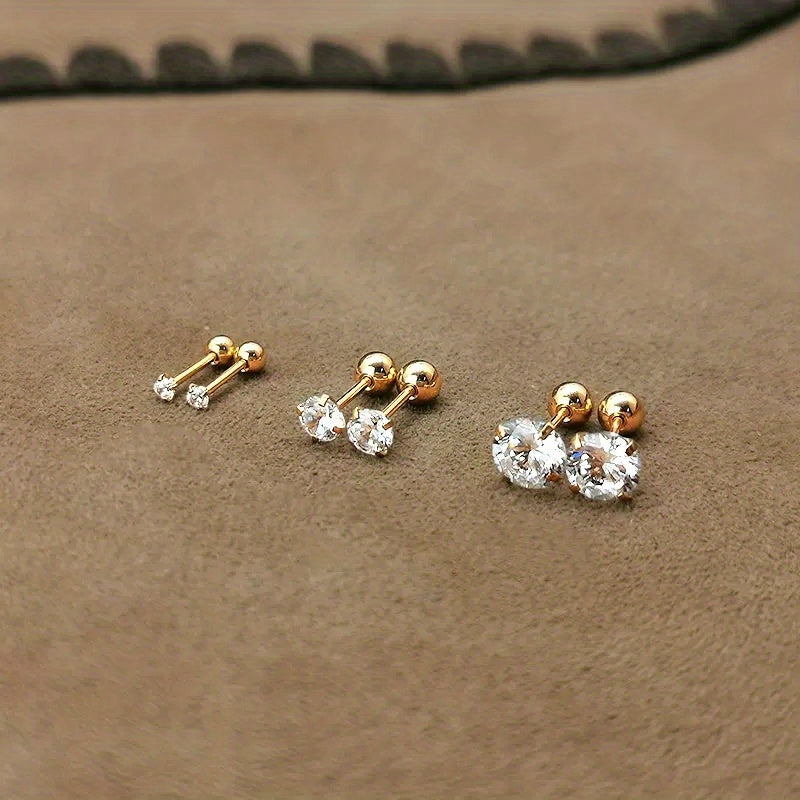 1pair Shiny Zirconia Stud Earrings - Non-Allergenic Artificial Diamonds for Girls - Perfect Gift Choice