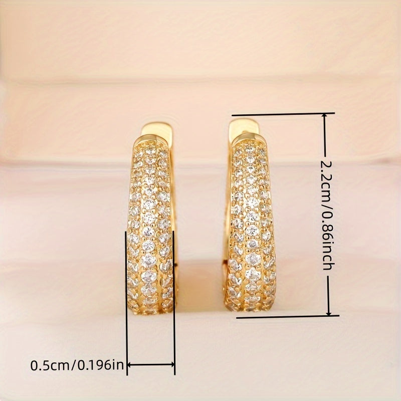 Elegant 18K Gold-Plated Zircon Hoop Earrings - Chic Retro Style & Dazzling Shine, Perfect Gift for All Occasions