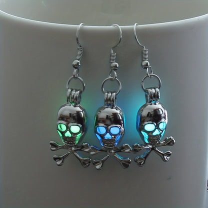 Halloween Glow-in-the-Dark Skull Earrings - Multicolor Luminous Bead Accents, Alloy and Copper, Nickel-Free, Festive Party Accessory for Women