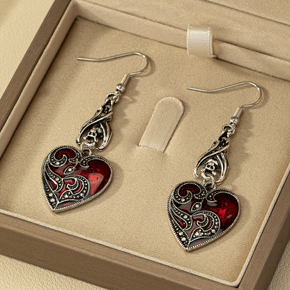 Pair of Gothic Style Minimalist Elegant Dark Red Heart Women'S Earrings, Perfect for Vacation Parties and Everyday Wear, Elegant Jewelry, Elegant Accessories, Fashion Lovers, Gift Shoppers, Stylish Pendants, Highquality Metal