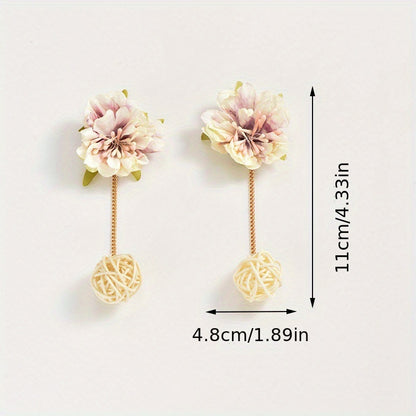 [Popular Choice] Colorful Bohemian Tassel Fabric Flower Earrings - Vibrant Polyester Dangle Earrings with Stainless Steel Hooks for Daily & Party Wear, All-Season Boho Chic Style