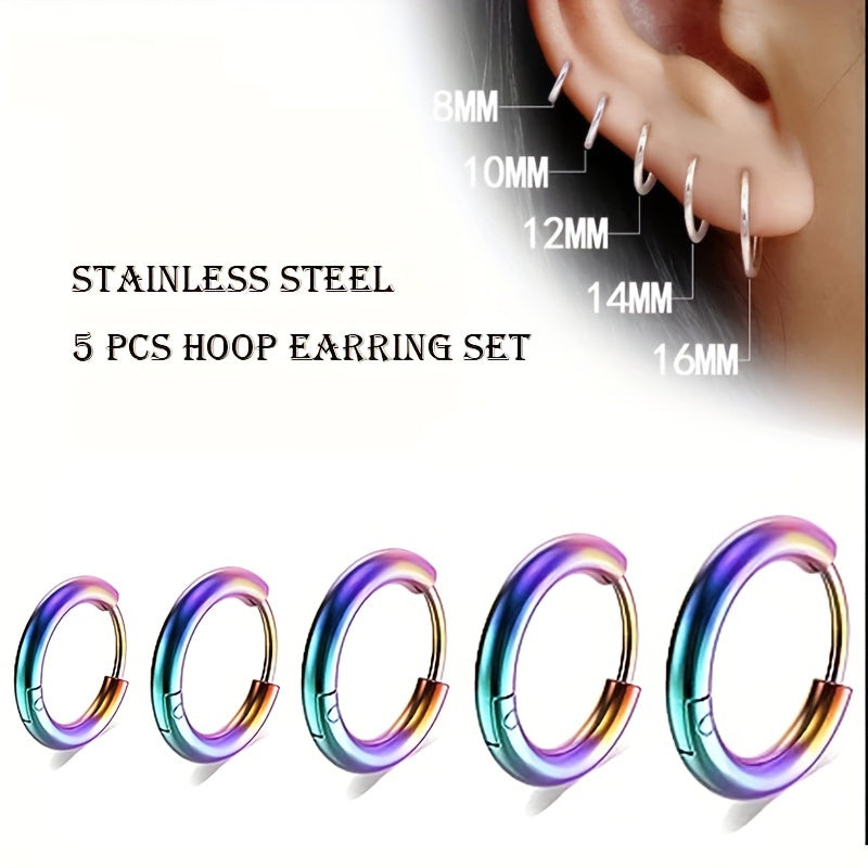 5pcs Stainless Steel Earrings Round Wire Earrings Hooks Loop Drop Dangles Set, Huggie Hoop Earring Hooks For Men