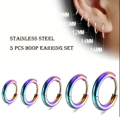 5pcs Stainless Steel Earrings Round Wire Earrings Hooks Loop Drop Dangles Set, Huggie Hoop Earring Hooks For Men