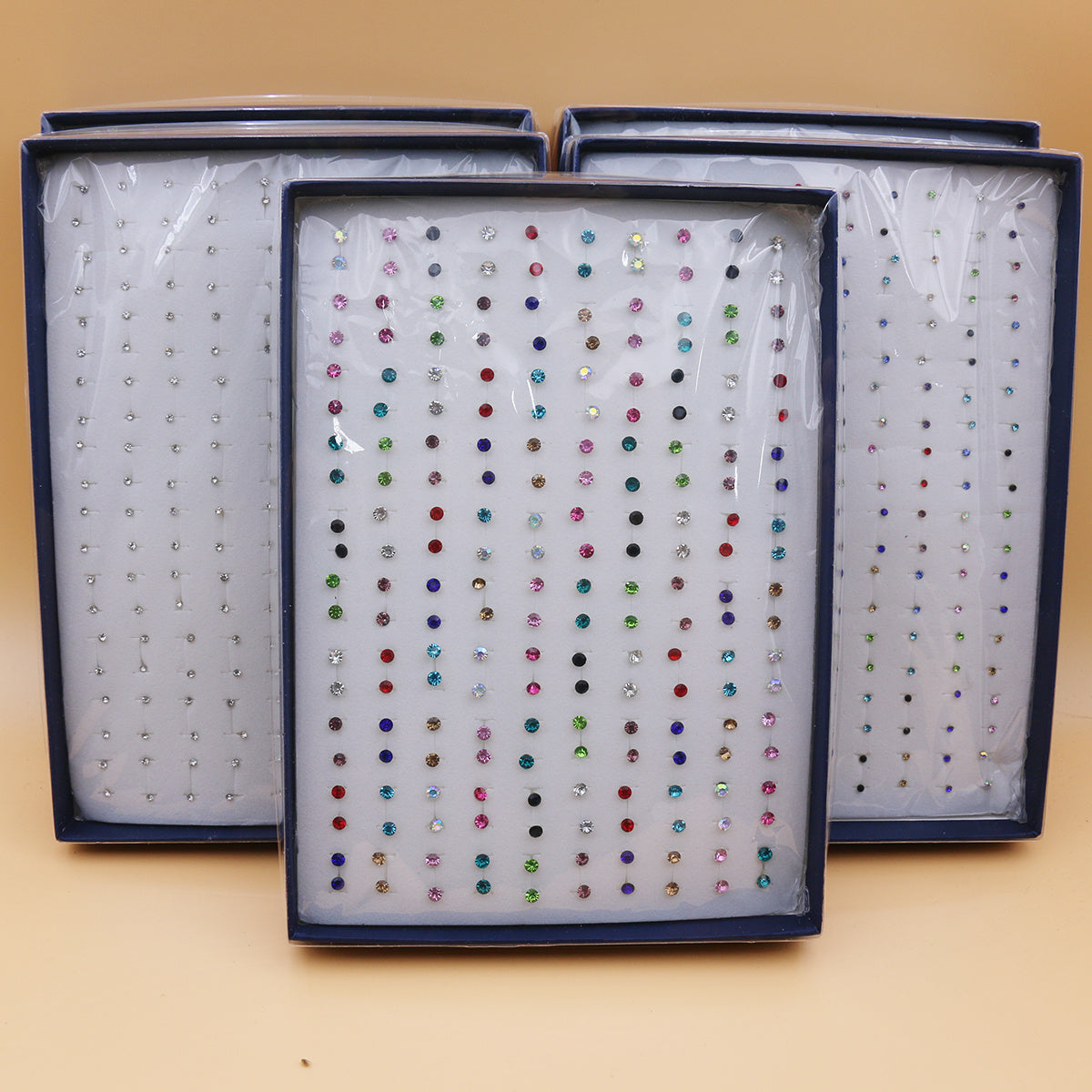 Large Set of 100 Pairs of Randomly Mixed Colorful Rhinestones Simple Fashion Shiny Plastic Glue Needle Earrings