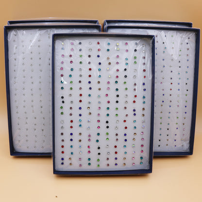 Large Set of 100 Pairs of Randomly Mixed Colorful Rhinestones Simple Fashion Shiny Plastic Glue Needle Earrings
