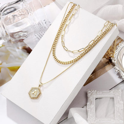 MOOHAM Layered Initial Necklaces - 14K Real Gold Plated Layered Necklace Initial Necklace Paperclip Chain for Women