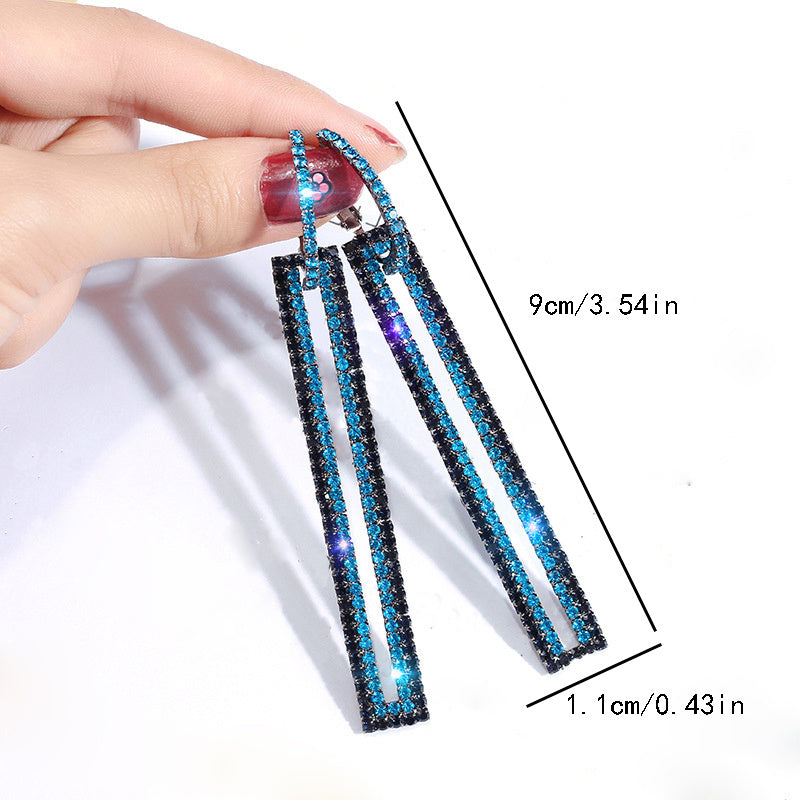 Luxurious Rhinestone Drop Earrings - Rectangular, Sparkling Dangle Design with Golden Tone, Stainless Steel Hooks for Women, Ideal for Date Nights and Formal Events, Formal Event Earrings | Sparkling Dangle Earrings | Rhinest