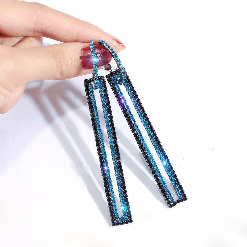 Luxurious Rhinestone Drop Earrings - Rectangular, Sparkling Dangle Design with Golden Tone, Stainless Steel Hooks for Women, Ideal for Date Nights and Formal Events, Formal Event Earrings | Sparkling Dangle Earrings | Rhinest