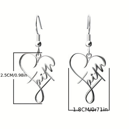 Stainless Steel Cross Heart Pendant Earrings Design Creative Elegant Dangle Earrings Silvery Plated Jewelry Women Gift, Perfect for Winter, New Year