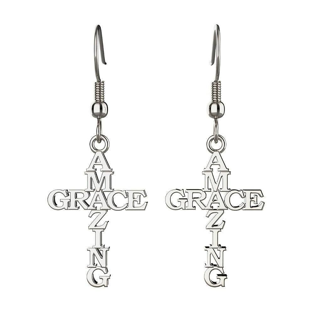 Stainless Steel Cross Heart Pendant Earrings Design Creative Elegant Dangle Earrings Silvery Plated Jewelry Women Gift, Perfect for Winter, New Year