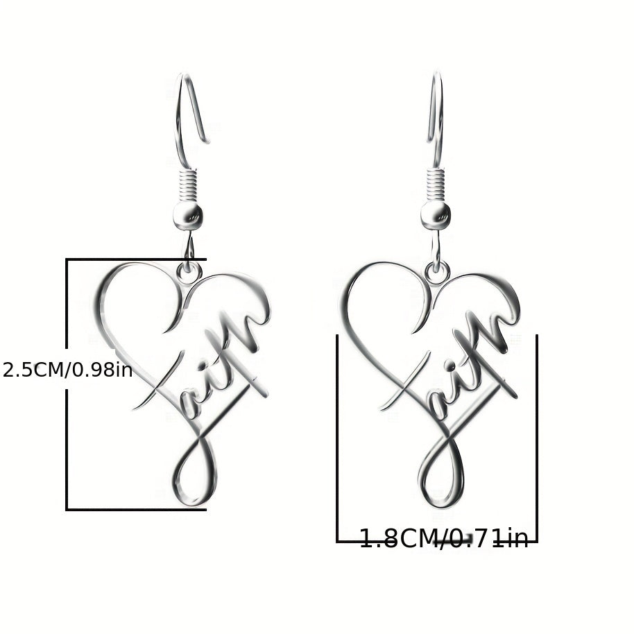 Stainless Steel Cross Heart Pendant Earrings Design Creative Elegant Dangle Earrings Silvery Plated Jewelry Women Gift, Perfect for Winter, New Year