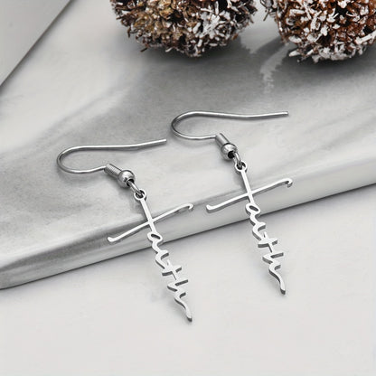 Stainless Steel Cross Heart Pendant Earrings Design Creative Elegant Dangle Earrings Silvery Plated Jewelry Women Gift, Perfect for Winter, New Year