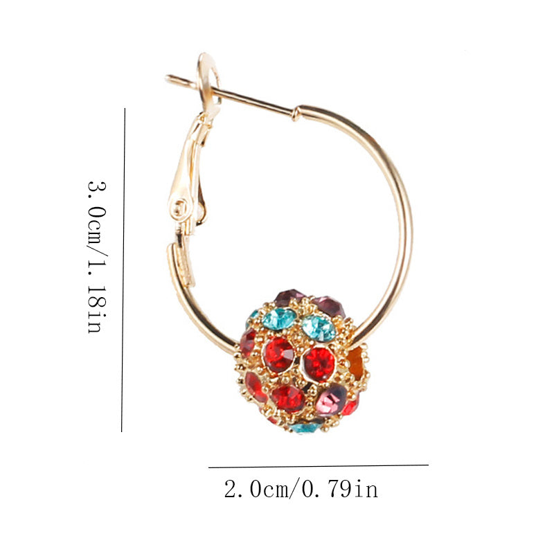 Full Colorful Shiny Rhinestone Decor Ball Design Hoop Earrings Bohemian Sexy Style Zinc Alloy Jewelry Daily Casual