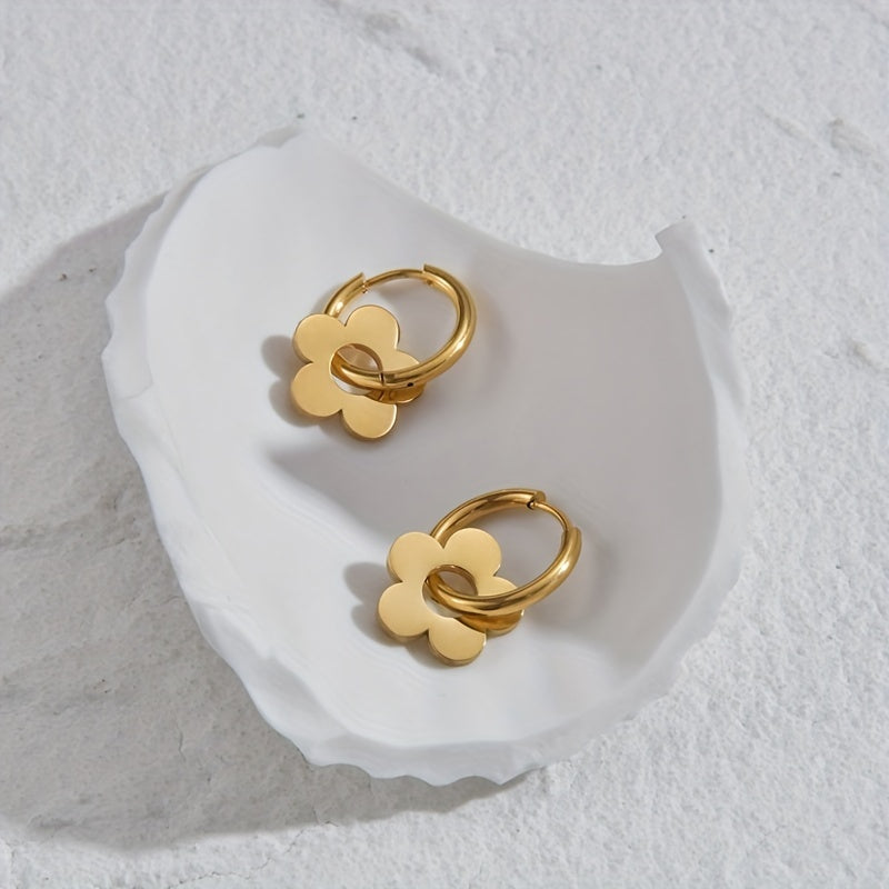 A Pair of Golden Plated Stainless Steel Vintage Earrings for Men, Trendy Stylish