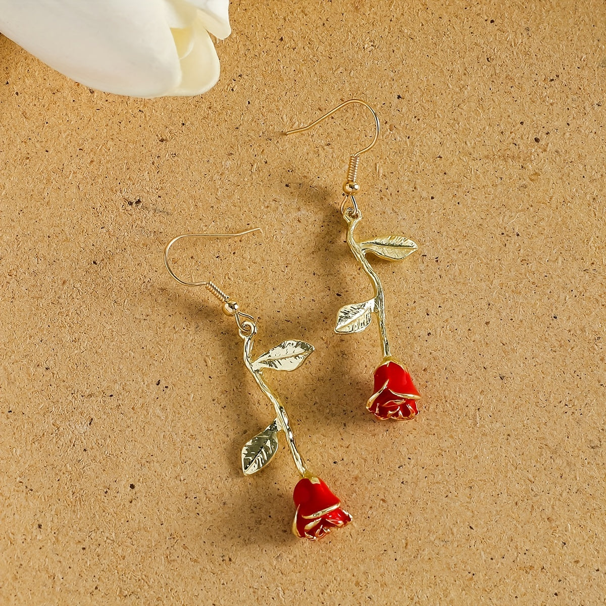 Rose Flower Design Red Dangle Earrings Sexy Cute Style Zinc Alloy Ear Jewelry Wedding Party Ornaments