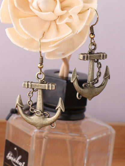 Vintage-Inspired Boat Anchor Dangle Earrings - Unique Creative Personality Gift for Women - Zinc Alloy Jewelry with Exquisite Details and Durable Construction