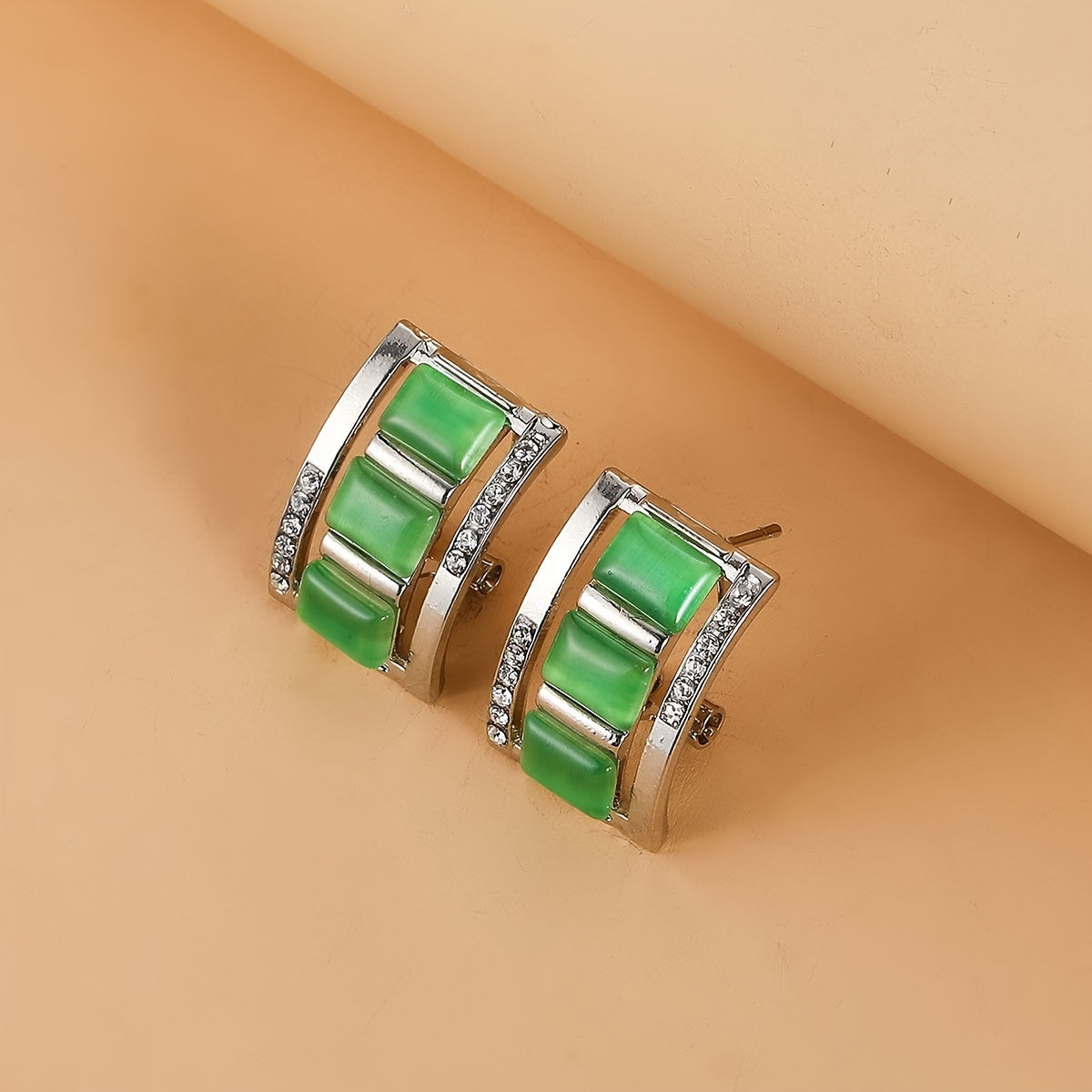 Ladies' Exquisite Rectangular Opal Necklace & Earrings Jewelry Set - Sparkling Rhinestone Imitation Gemstone Pendant, Stud Earrings, Dazzling Birthday Party Accessory, Ideal Gift for Her