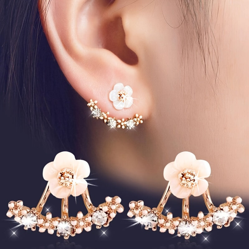 Delicate Flower Shaped Crystal Dangle Earrings - Exquisitely Crafted with Sparkling Zircon Crystals and Intricate Design - Perfect Gift Idea for Valentines Day, Christmas, and Beautiful Accessories for Girls and Women