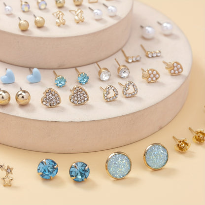 30 Pairs Assorted Multiple Stud Earrings Set For Women Heart Cherry Alloy Simple Earrings