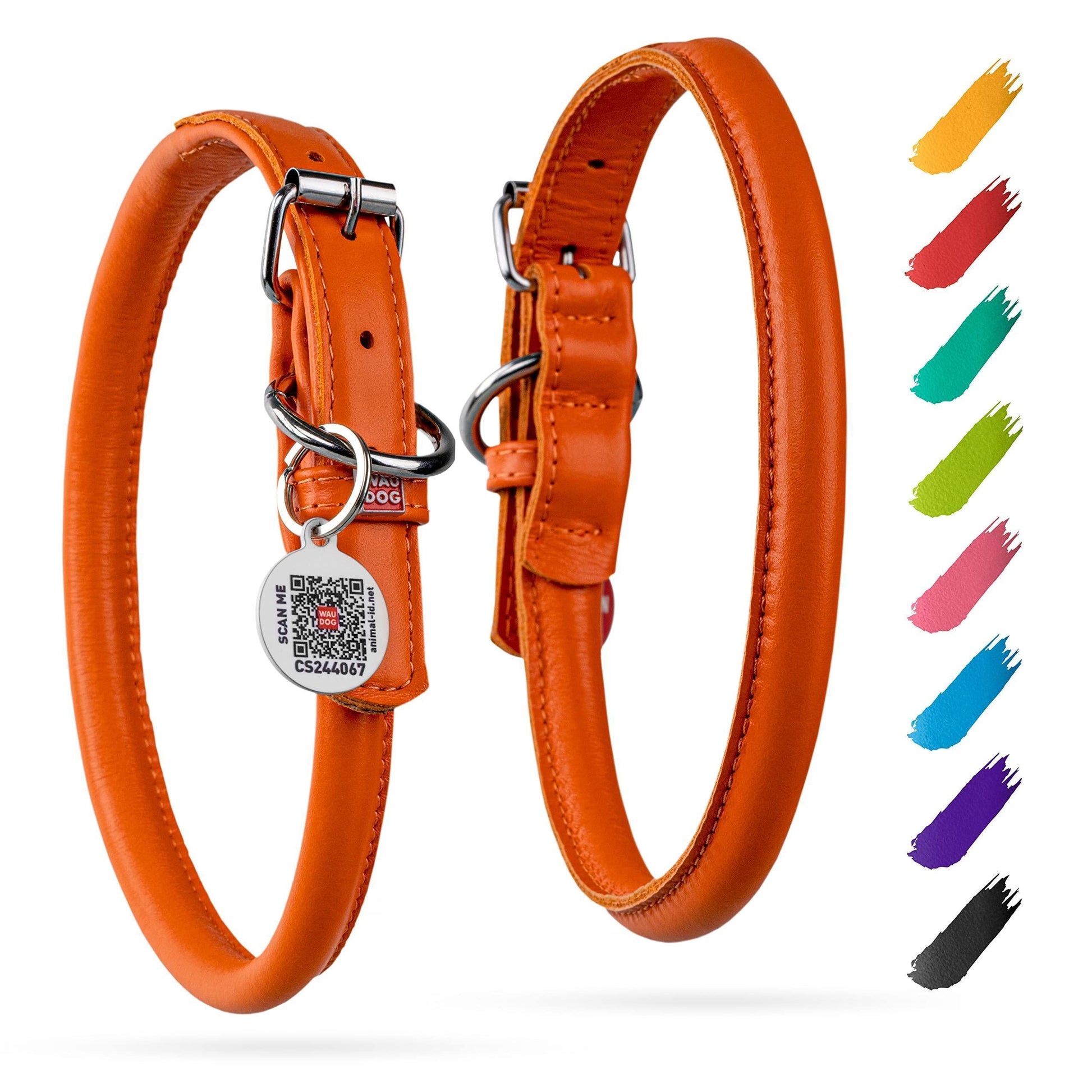 Ultra Soft Rolled Leather Dog Collar for Small Dogs 1316 in Orange Soft Padded