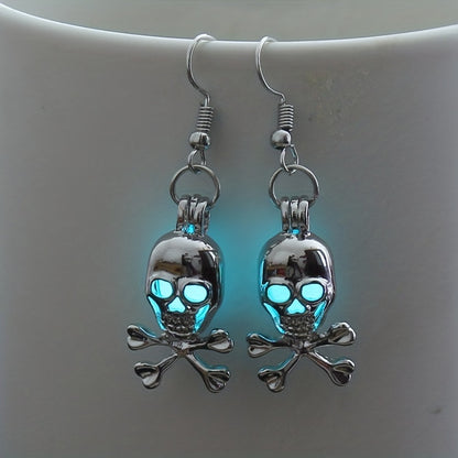 Halloween Glow-in-the-Dark Skull Earrings - Multicolor Luminous Bead Accents, Alloy and Copper, Nickel-Free, Festive Party Accessory for Women