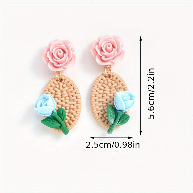 [Popular Choice] Colorful Bohemian Tassel Fabric Flower Earrings - Vibrant Polyester Dangle Earrings with Stainless Steel Hooks for Daily & Party Wear, All-Season Boho Chic Style