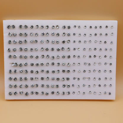 Large Set of 100 Pairs of Randomly Mixed Colorful Rhinestones Simple Fashion Shiny Plastic Glue Needle Earrings