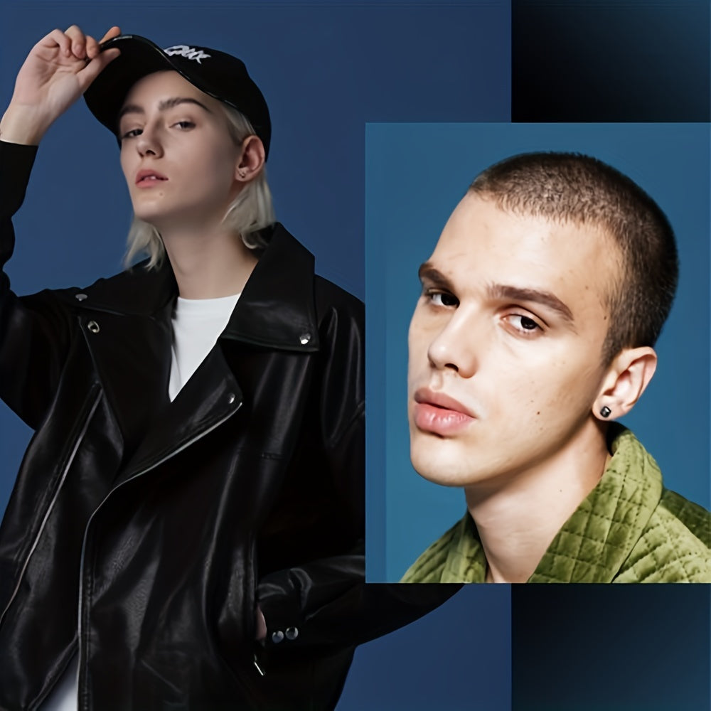 2 Pairs Stainless Steel Unisex CZ Stud Earrings - Durable Hypoallergenic, Jet Black, Sparkling Cubic Zirconia, Perfect for Men & Women