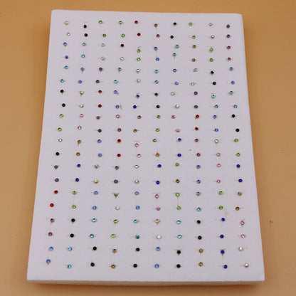 Large Set of 100 Pairs of Randomly Mixed Colorful Rhinestones Simple Fashion Shiny Plastic Glue Needle Earrings