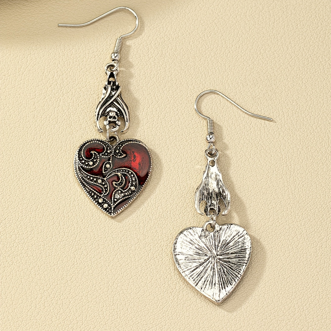 Pair of Gothic Style Minimalist Elegant Dark Red Heart Women'S Earrings, Perfect for Vacation Parties and Everyday Wear, Elegant Jewelry, Elegant Accessories, Fashion Lovers, Gift Shoppers, Stylish Pendants, Highquality Metal