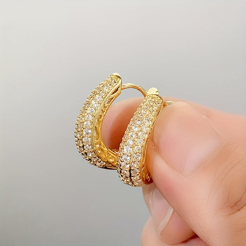 Elegant 18K Gold-Plated Zircon Hoop Earrings - Chic Retro Style & Dazzling Shine, Perfect Gift for All Occasions