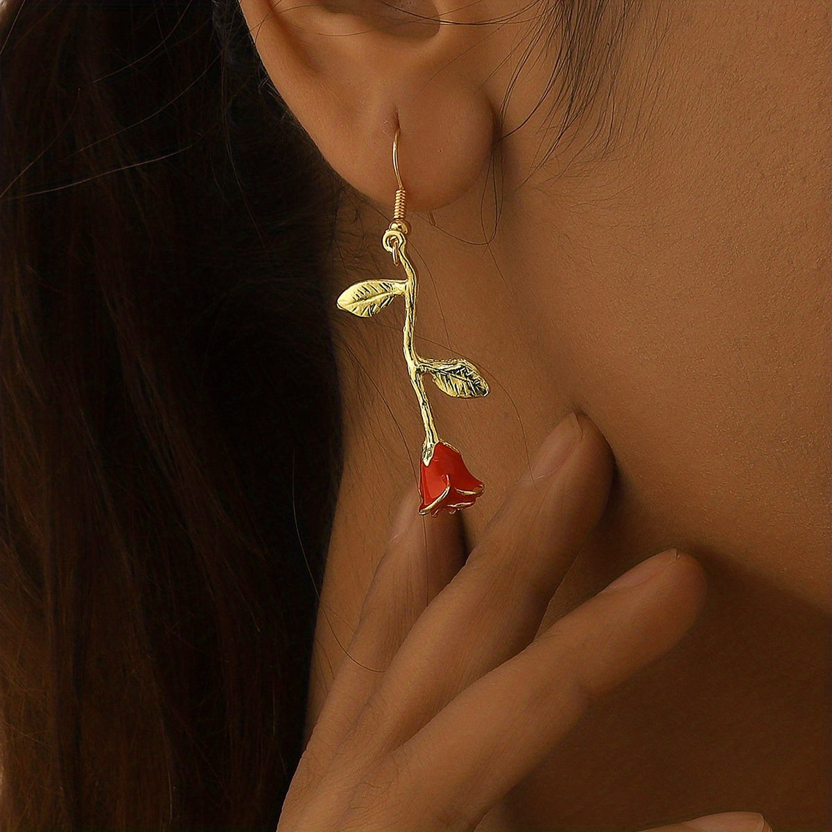 Rose Flower Design Red Dangle Earrings Sexy Cute Style Zinc Alloy Ear Jewelry Wedding Party Ornaments