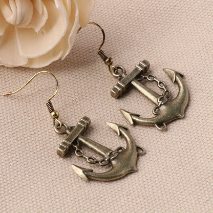 Vintage-Inspired Boat Anchor Dangle Earrings - Unique Creative Personality Gift for Women - Zinc Alloy Jewelry with Exquisite Details and Durable Construction