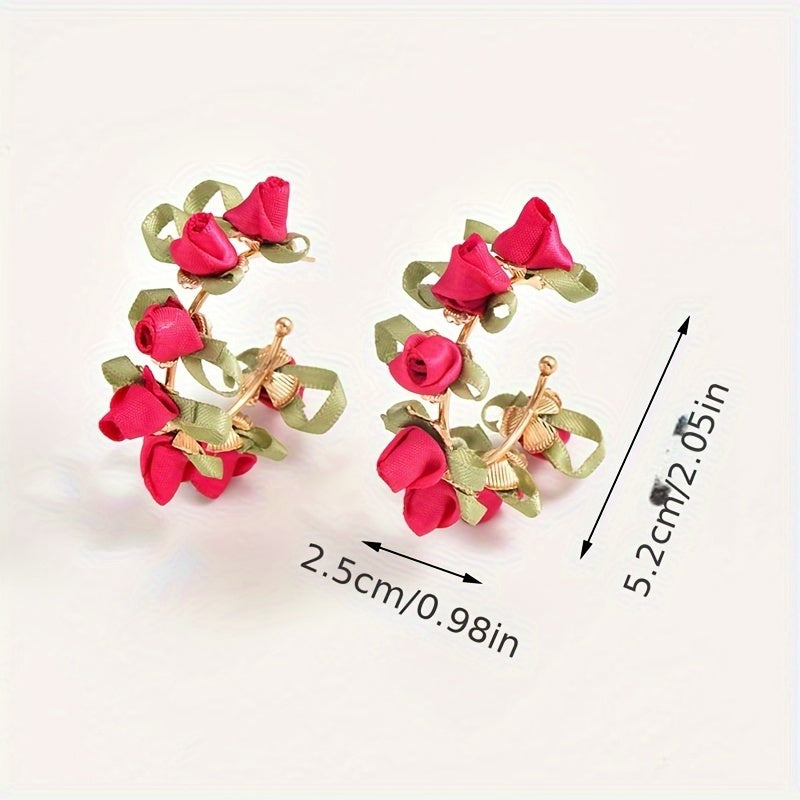 [Popular Choice] Colorful Bohemian Tassel Fabric Flower Earrings - Vibrant Polyester Dangle Earrings with Stainless Steel Hooks for Daily & Party Wear, All-Season Boho Chic Style