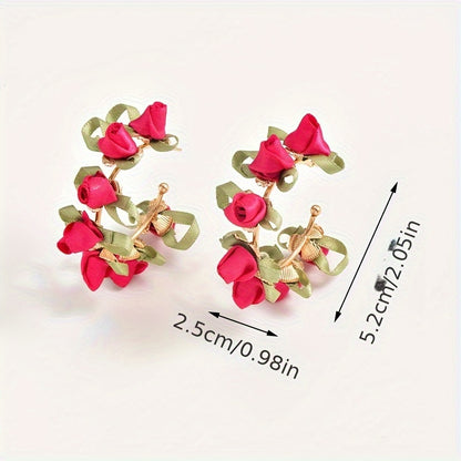 [Popular Choice] Colorful Bohemian Tassel Fabric Flower Earrings - Vibrant Polyester Dangle Earrings with Stainless Steel Hooks for Daily & Party Wear, All-Season Boho Chic Style