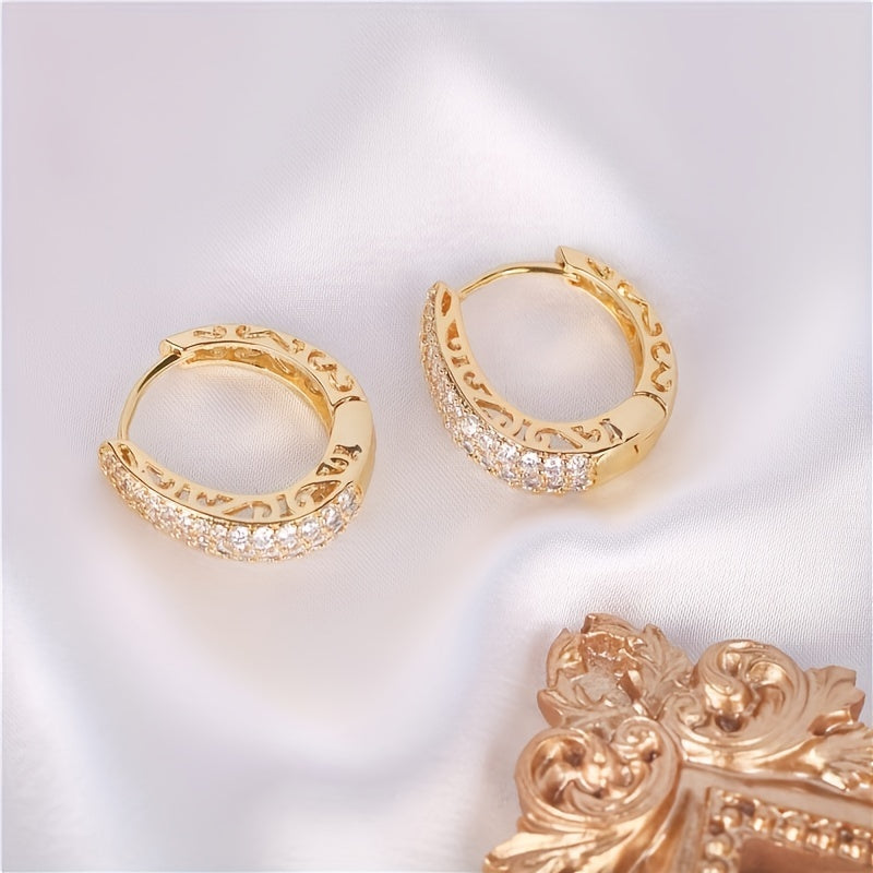 Elegant 18K Gold-Plated Zircon Hoop Earrings - Chic Retro Style & Dazzling Shine, Perfect Gift for All Occasions