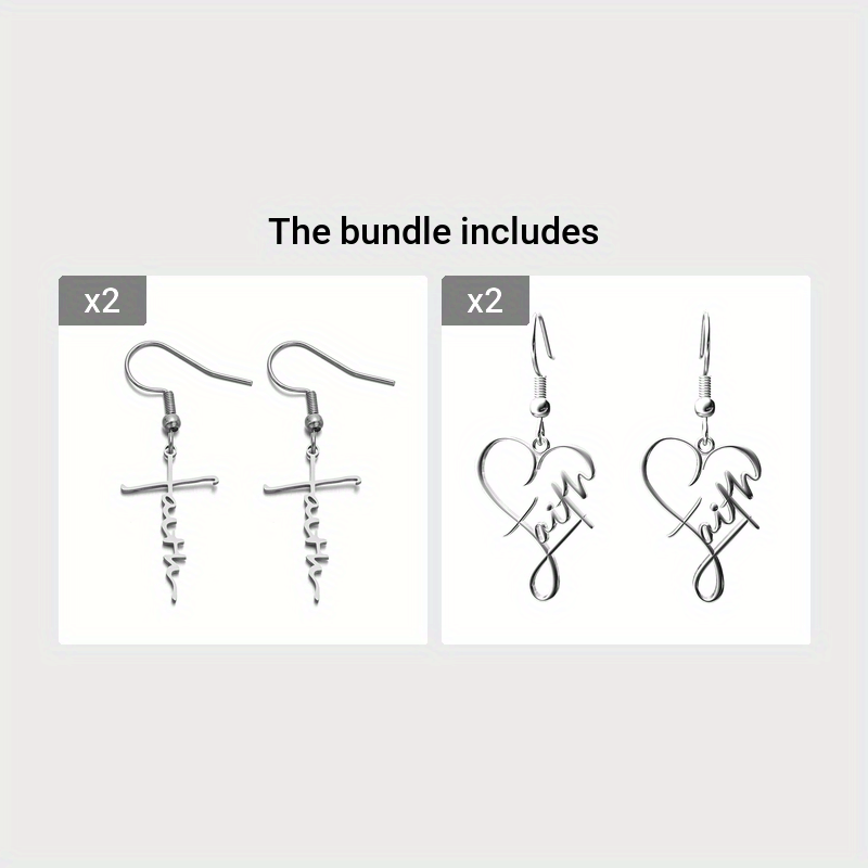 Stainless Steel Cross Heart Pendant Earrings Design Creative Elegant Dangle Earrings Silvery Plated Jewelry Women Gift, Perfect for Winter, New Year