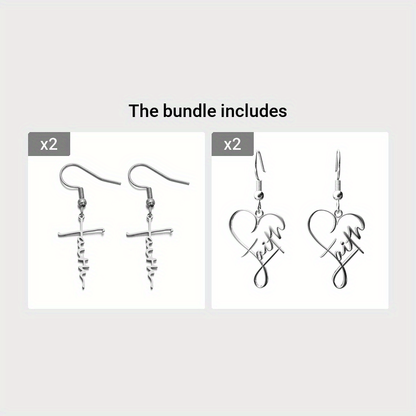 Stainless Steel Cross Heart Pendant Earrings Design Creative Elegant Dangle Earrings Silvery Plated Jewelry Women Gift, Perfect for Winter, New Year