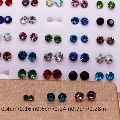 Large Set of 100 Pairs of Randomly Mixed Colorful Rhinestones Simple Fashion Shiny Plastic Glue Needle Earrings
