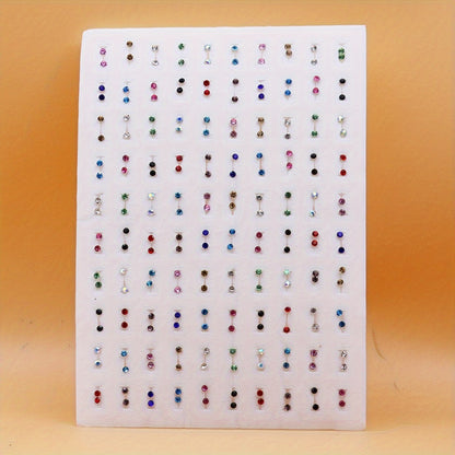 Large Set of 100 Pairs of Randomly Mixed Colorful Rhinestones Simple Fashion Shiny Plastic Glue Needle Earrings