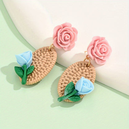 [Popular Choice] Colorful Bohemian Tassel Fabric Flower Earrings - Vibrant Polyester Dangle Earrings with Stainless Steel Hooks for Daily & Party Wear, All-Season Boho Chic Style