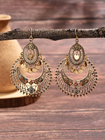 Hollow Retro Bohemian Dangle Earrings Zinc Alloy Jewelry Exquisite Gift For Women Holiday Party Engagement