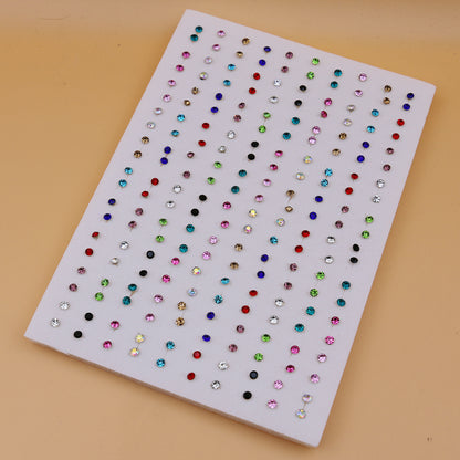 Large Set of 100 Pairs of Randomly Mixed Colorful Rhinestones Simple Fashion Shiny Plastic Glue Needle Earrings