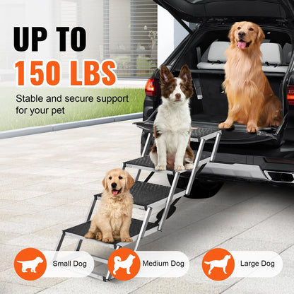 VEVOR Dog Stair for Cars 4-Step Folding Dog Steps Aluminum Loads up to 150 Lbs