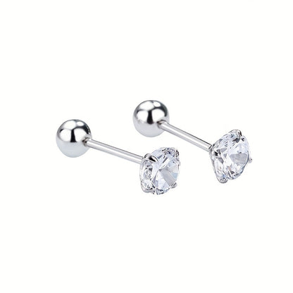1pair Shiny Zirconia Stud Earrings - Non-Allergenic Artificial Diamonds for Girls - Perfect Gift Choice