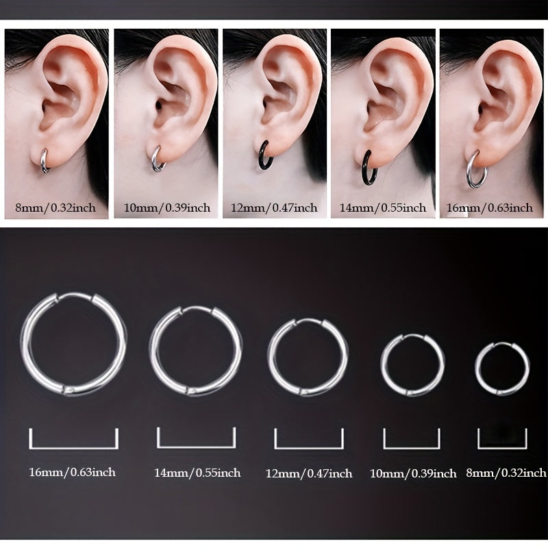 5pcs Stainless Steel Earrings Round Wire Earrings Hooks Loop Drop Dangles Set, Huggie Hoop Earring Hooks For Men