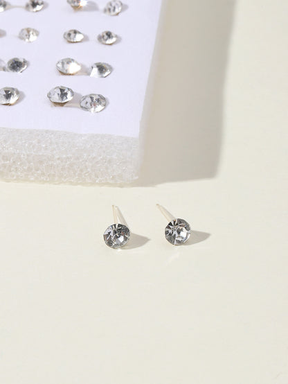 Large Set of 100 Pairs of Randomly Mixed Colorful Rhinestones Simple Fashion Shiny Plastic Glue Needle Earrings