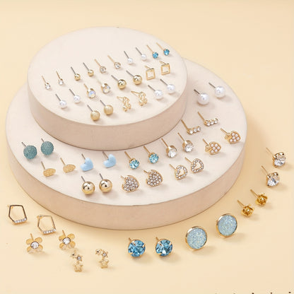 30 Pairs Assorted Multiple Stud Earrings Set For Women Heart Cherry Alloy Simple Earrings