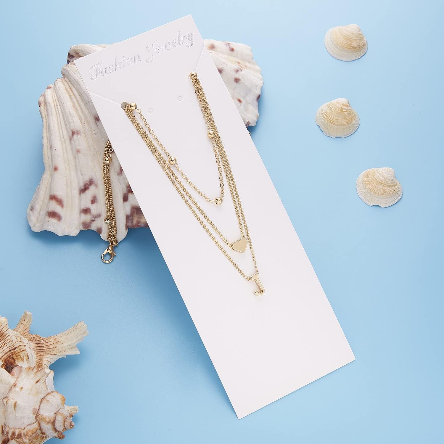 Dainty Gold Layered Initial Necklaces for Women, Simple Cute Heart Bead Letter Pendant Choker Necklace